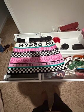 H&M Black Pink Green Graphic Mini Skirt